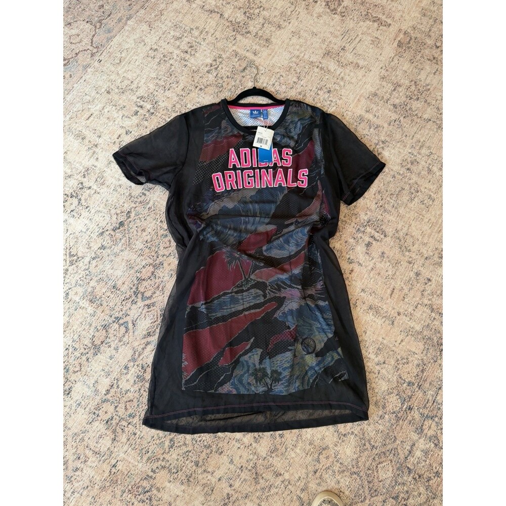 NWT Adidas Originals sheer mesh and floral/tropical-print shirt dress Women’s M